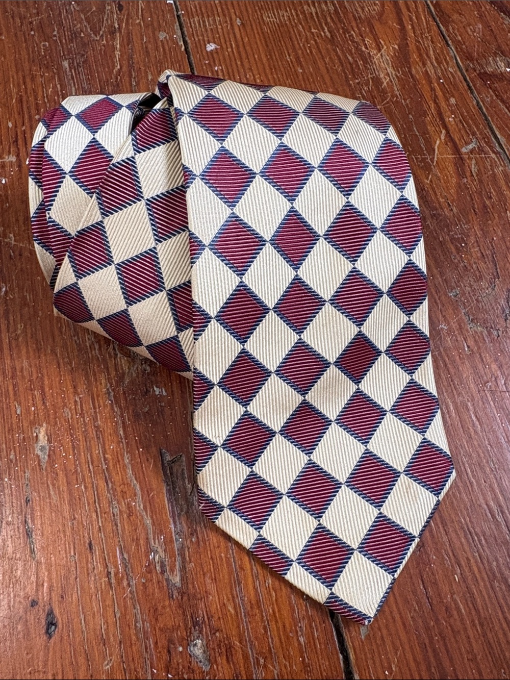 Burberry Beige and Burgundy Checkered 100% Silk Tie Burberrys